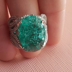 925 SILVER PLATED GREEN PARAIBA RING. Size 7, 8, 8 ,10 Available